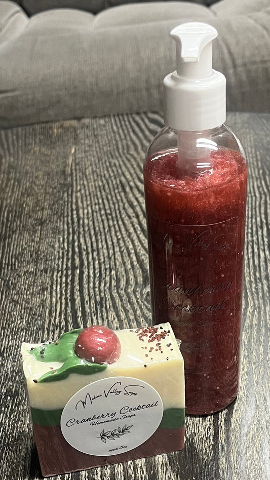 A set of beauty products, including a bottle and a bar on a textured surface.