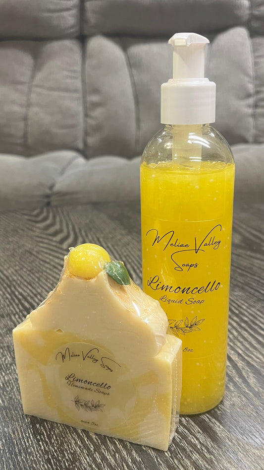 A set of beauty products, including a bottle and a bar on a textured surface.